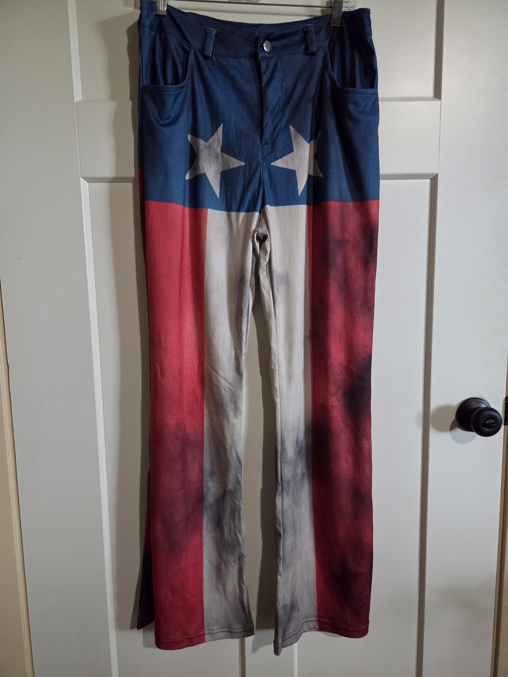 Patriotic Star & Stripe Wide-Leg Pants - Blue Red White Super Stretchy